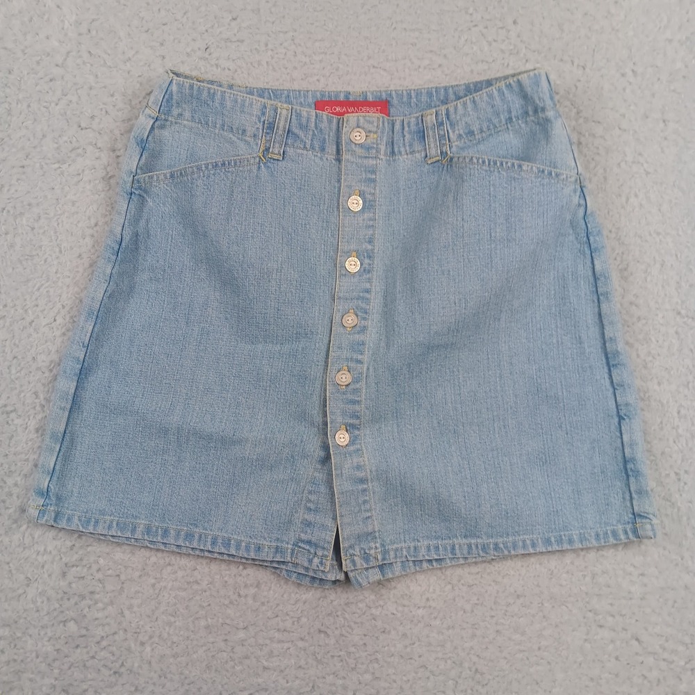 Gloria Vanderbilt Skort Woman 10 Light Blue Denim Button Front High Rise Cotton